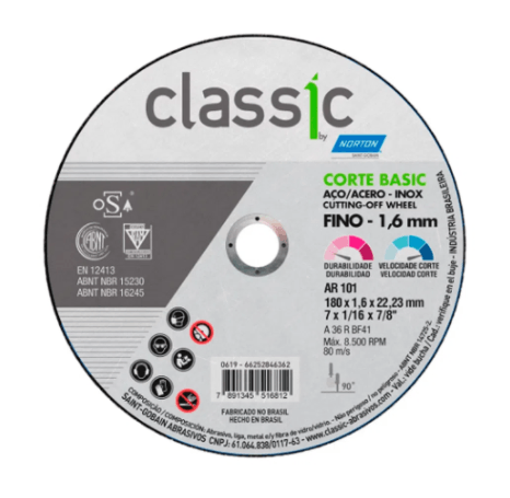 Kit Cinco Discos de Corte Para Ferro 4.1/2X1.0X22,2 Norton Classic